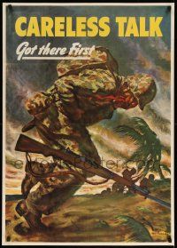 8c081 CARELESS TALK GOT THERE FIRST 29x40 WWII war poster '44 Ray Prohaska art of soldier shot!