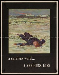 8c083 CARELESS WORD A NEEDLESS LOSS 22x28 WWII war poster '43 Anton Fischer art of fallen sailor!