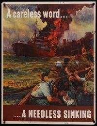 8c084 CARELESS WORD A NEEDLESS SINKING 29x38 WWII war poster '42 WWII. art by Anton Otto Fischer!