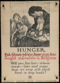 8c048 HUNGER 21x29 WWI war poster '10s Americans fighting starvation in Belgium, Raleigh art!