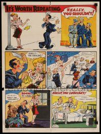 8c093 IT'S WORTH REPEATING 17x23 WWII war poster '44 Gene Hazelton comic artwork, V.D. warning!