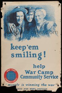 8c052 KEEP 'EM SMILING 28x42 WWI war poster '18 artwork of smiling personnel by Leone M. Bracker!