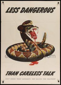 8c094 LESS DANGEROUS THAN CARELESS TALK 29x40 WWII war poster '44 Albert Dorne rattlesnake art!