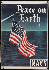 8c123 PEACE ON EARTH NAVY 28x40 war poster '60s peace on earth, cool image of flag at sea!