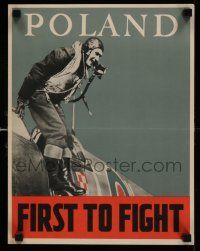 8c101 POLAND FIRST TO FIGHT 12x16 WWII war poster '40s Polish pilot exiting Spitfire fighter!