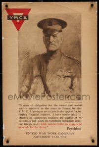 8c067 UNITED WAR WORK CAMPAIGN 22x33 WWI war poster '18 art of General Pershing by S.J. Waulk