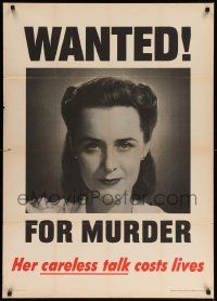 8c116 WANTED! FOR MURDER 29x40 WWII war poster '44 careless talk from housewife costs lives!