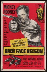 8g051 BABY FACE NELSON 1sh '57 great art of Public Enemy No. 1 Mickey Rooney firing tommy gun!