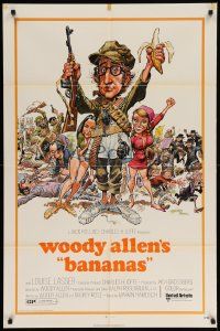 8g057 BANANAS 1sh '71 great artwork of Woody Allen by E.C. Comics artist Jack Davis!