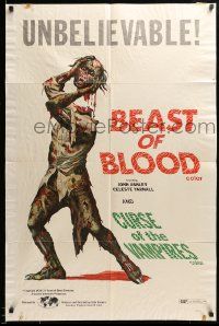 8g068 BEAST OF BLOOD/CURSE OF THE VAMPIRES 1sh '71 Copeland art of zombie holding its severed head