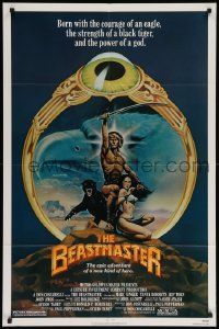 8g069 BEASTMASTER 1sh '82 Taylor art of bare-chested Marc Singer & sexy Tanya Roberts!
