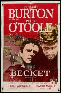 8g075 BECKET style A 1sh '64 great image of Richard Burton in the title role, Peter O'Toole!