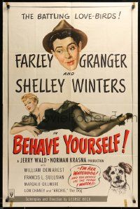 8g077 BEHAVE YOURSELF 1sh '51 art of sexy Shelley Winters by Alberto Vargas!