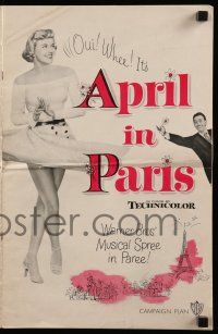 8h389 APRIL IN PARIS pressbook '53 pretty Doris Day and wacky Ray Bolger in France!