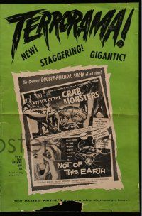8h397 ATTACK OF THE CRAB MONSTERS/NOT OF THIS EARTH pressbook '57 greatest double-horror show!