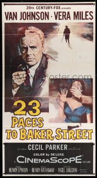 8j246 23 PACES TO BAKER STREET 3sh '56 artwork of Van Johnson with phone & scared Vera Miles!