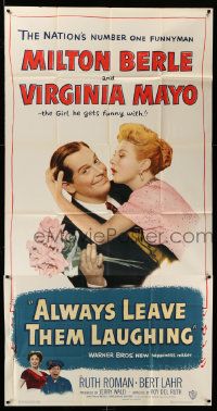 8j250 ALWAYS LEAVE THEM LAUGHING 3sh '49 great romantic image of Milton Berle & Virginia Mayo!