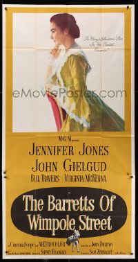 8j261 BARRETTS OF WIMPOLE STREET 3sh '57 art of pretty Jennifer Jones as Elizabeth Browning!