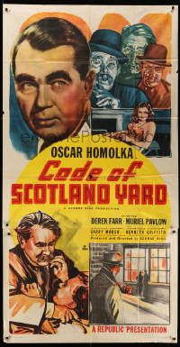8j293 CODE OF SCOTLAND YARD 3sh '48 close up of English detective Oscar Homolka + cool crime art!