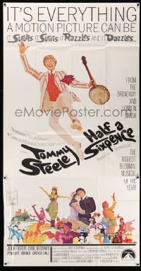 8j330 HALF A SIXPENCE 3sh '68 McGinnis art of Tommy Steele with banjo, from H.G. Wells novel!