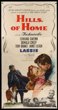 8j335 HILLS OF HOME 3sh '48 artwork of Lassie the dog, Janet Leigh & Edmund Gwenn!