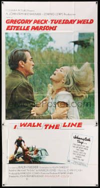 8j345 I WALK THE LINE int'l 3sh '70 c/u of Gregory Peck grabbing Tuesday Weld, John Frankenheimer