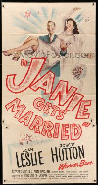 8j352 JANIE GETS MARRIED 3sh '46 great image of bride Joan Leslie carried by groom Robert Hutton!