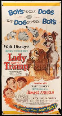8j361 LADY & THE TRAMP/ALMOST ANGELS 3sh '62 Walt Disney double-bill with cool canine art!