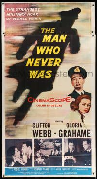 8j386 MAN WHO NEVER WAS 3sh '56 Clifton Webb, Gloria Grahame, strangest military hoax of WWII!