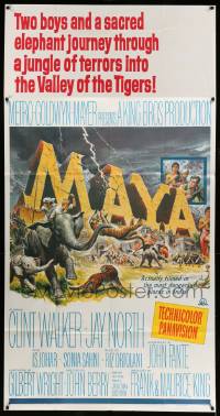 8j390 MAYA 3sh '66 Clint Walker, cool artwork of stampeding elephants & jungle animals!