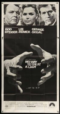 8j408 NO WAY TO TREAT A LADY 3sh '68 Rod Steiger, Lee Remick & Segal, hands about to strangle!