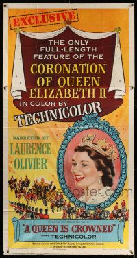 8j422 QUEEN IS CROWNED 3sh '53 Queen Elizabeth II's coronation documentary, great artwork!