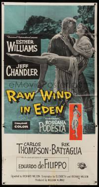8j426 RAW WIND IN EDEN 3sh '58 sexy Esther Williams & Jeff Chandler kissing in the ocean!