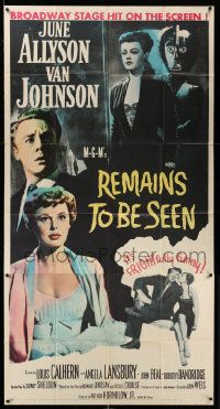 8j428 REMAINS TO BE SEEN 3sh '53 Van Johnson, June Allyson, Angela Lansbury by creepy statue!