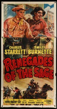 8j429 RENEGADES OF THE SAGE 3sh '49 Cravath art of cowboys Charles Starrett & Smiley Burnette!