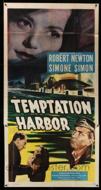 8j473 TEMPTATION HARBOR 3sh '48 Simone Simon & Robert Newton, cool waterfront crime image!