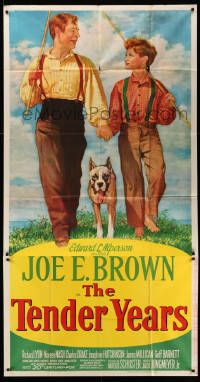 8j474 TENDER YEARS 3sh '48 minister Joe E. Brown hand-in-hand with son & cool Boxer fighting dog!