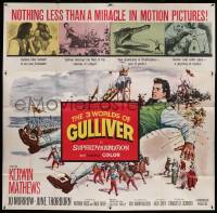 8j199 3 WORLDS OF GULLIVER 6sh '60 Ray Harryhausen fantasy classic, art of giant Kerwin Mathews!