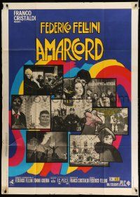 8j518 AMARCORD Italian 1p '73 Federico Fellini classic comedy, colorful art + photo montage!