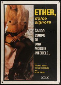8j564 CALDO CORPO DI UNA MOGLIE INFEDELE Italian 1p '84 censored topless girl in nylons & garter!