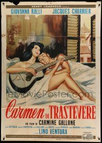 8j570 CARMEN DI TRASTEVERE Italian 1p '62 Symeoni art of sexy Giovanna Ralli playing guitar in bed!