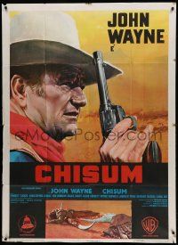 8j580 CHISUM Italian 1p '70 great profile close up art of big John Wayne with gun by Enzo Nistri!