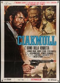 8j583 CHUCK MOLL Italian 1p '70 Gasparri art of Leonard Mann & Woody Strode in spaghetti western!