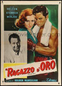 8j680 GOLDEN BOY Italian 1p R58 different art of boxer William Holden & Barbara Stanwyck!
