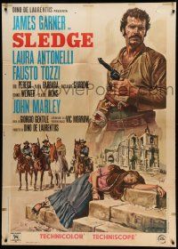 8j787 MAN CALLED SLEDGE Italian 1p '70 Mos spaghetti western art of James Garner & Antonelli!