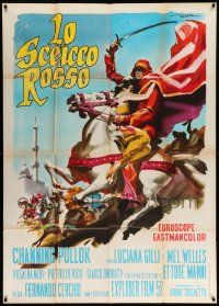 8j857 RED SHEIK Italian 1p '62 cool art of Channing Pollock on horse by Enrico De Seta!