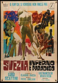 8j918 SWEDEN HEAVEN & HELL Italian 1p '69 Symeoni art of sexy naked woman & bikers on motorcycles!