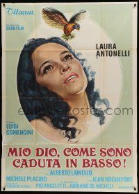 8j938 TILL MARRIAGE DO US PART Italian 1p '79 great close up art of pretty Laura Antonelli & bird!