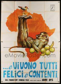 8j013 ANIMALS ARE BEAUTIFUL PEOPLE Italian 2p '75 Jamie Uys, Africa, great art of monkey & bird!