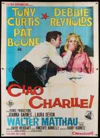 8j073 GOODBYE CHARLIE Italian 2p '64 Nistri art of Tony Curtis & reincarnated Debbie Reynolds!